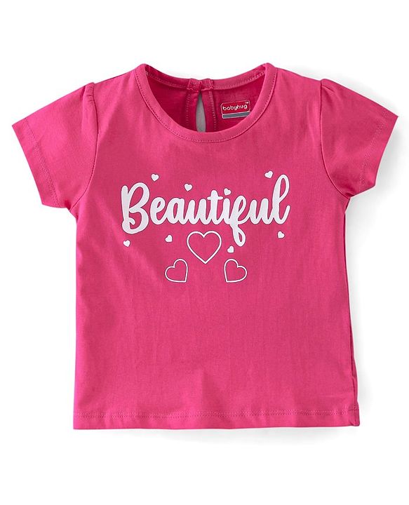 Babyhug 100% Cotton Knit Half Sleeves Tee With Floral & Text Graphics Pack of 5- Pink Grey & Blue