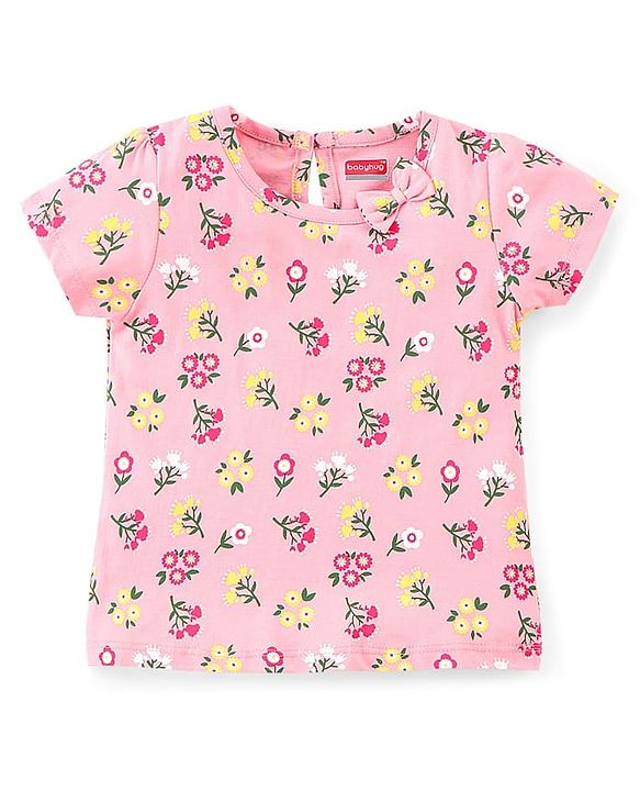 Babyhug 100% Cotton Knit Half Sleeves Top Floral Print Pack Of 2 - Multicolor