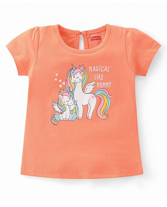 Babyhug 100% Cotton Knit Half Sleeves T-Shirts With Stripe & Unicorn Graphics Design Pack of 3 - Multicolor
