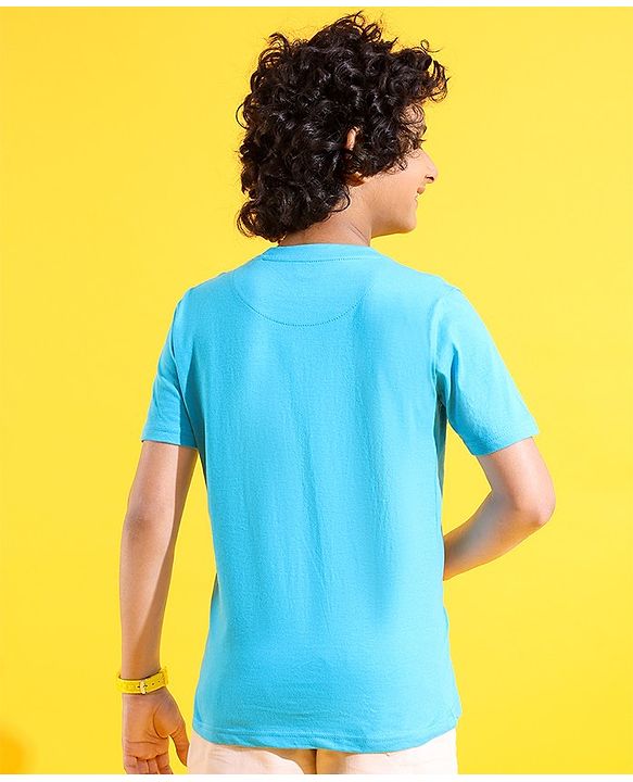 Pine Kids Cotton Knit Half Sleeves T-Shirts Beach Print- Blue