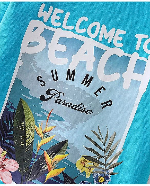 Pine Kids Cotton Knit Half Sleeves T-Shirts Beach Print- Blue