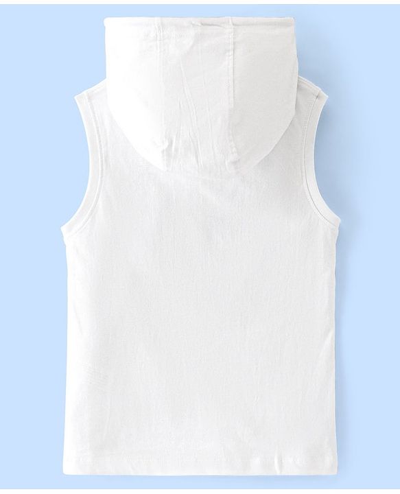 Pine Kids 100% Cotton Sleeveless Hooded T-Shirt With Text Print - White