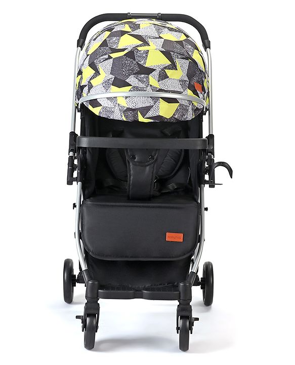 Babyhug Travel Compact Baby Stroller with Reversible Handle Adjustable Backrest & Canopy - Yellow| Concealed Link Brake| Suspension Wheels