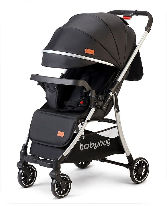 Babyhug Travel Compact Baby Stroller with Reversible Handle Adjustable Backrest & Canopy - Yellow| Concealed Link Brake| Suspension Wheels