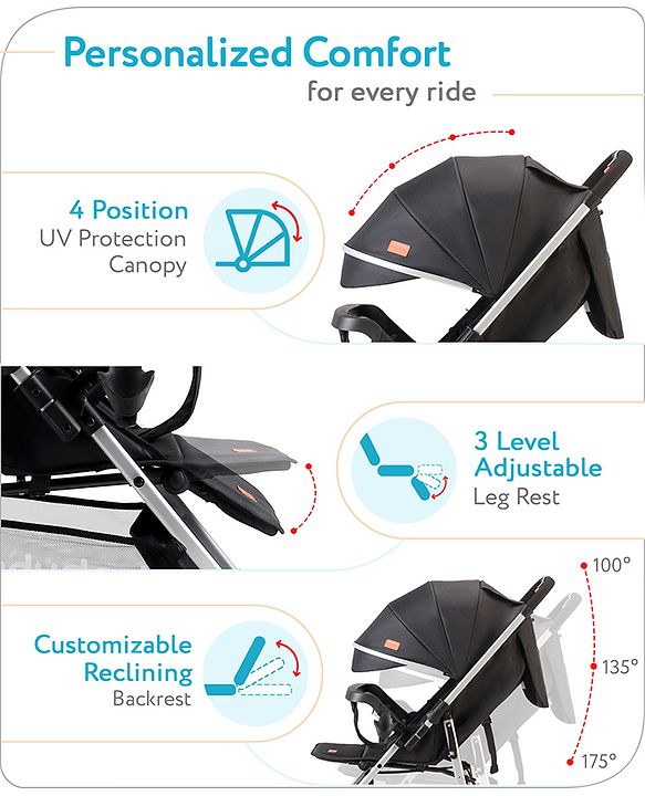 Babyhug Travel Compact Baby Stroller with Reversible Handle Adjustable Backrest & Canopy - Yellow| Concealed Link Brake| Suspension Wheels
