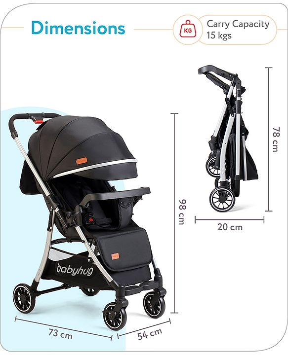 Babyhug Travel Compact Baby Stroller with Reversible Handle Adjustable Backrest & Canopy - Yellow| Concealed Link Brake| Suspension Wheels