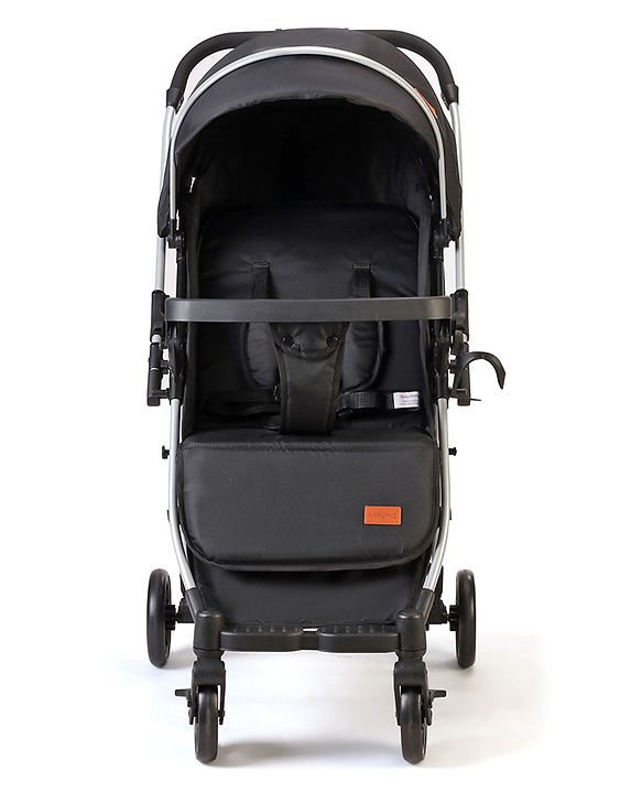 Babyhug Travel Compact Baby Stroller with Reversible Handle Adjustable Backrest & Canopy - Yellow| Concealed Link Brake| Suspension Wheels