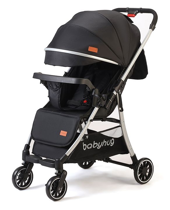 Babyhug Travel Compact Baby Stroller with Reversible Handle Adjustable Backrest & Canopy - Yellow| Concealed Link Brake| Suspension Wheels