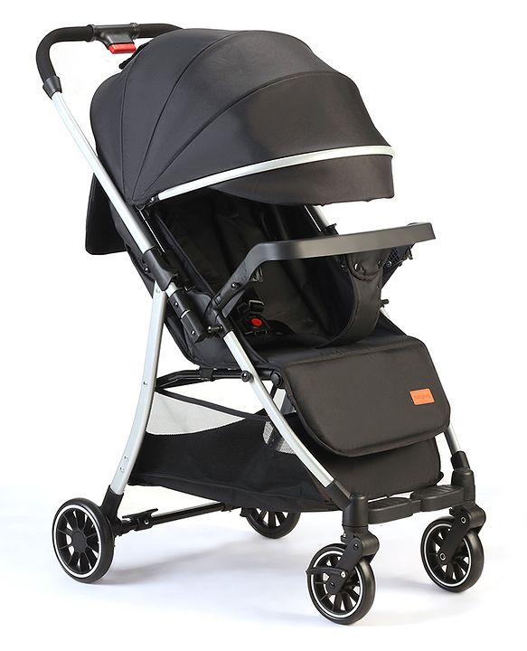 Babyhug Travel Compact Baby Stroller with Reversible Handle Adjustable Backrest & Canopy - Yellow| Concealed Link Brake| Suspension Wheels