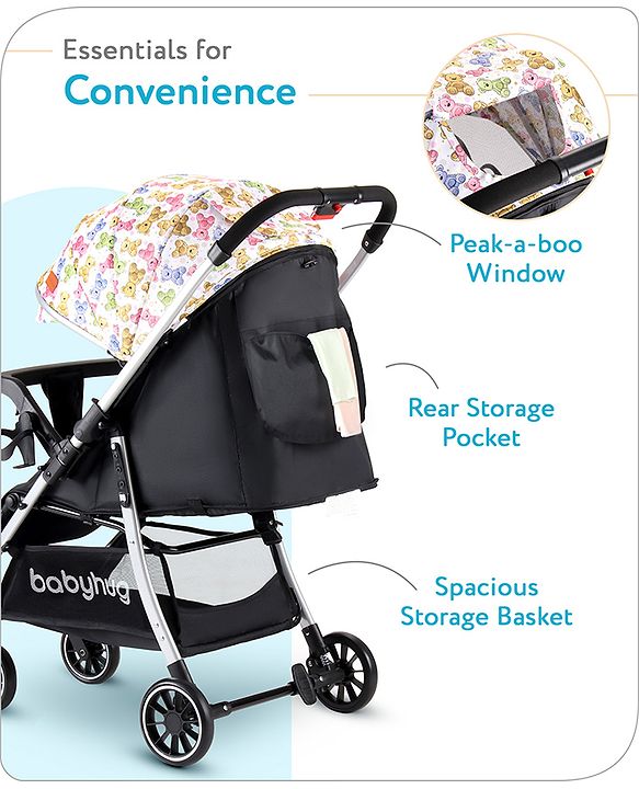 Babyhug Travel Compact Baby Stroller with Reversible Handle Adjustable Backrest & Canopy - Yellow| Concealed Link Brake| Suspension Wheels