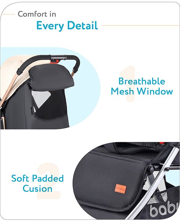 Babyhug Travel Compact Baby Stroller with Reversible Handle Adjustable Backrest & Canopy - Yellow| Concealed Link Brake| Suspension Wheels