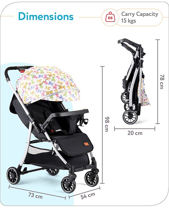 Babyhug Travel Compact Baby Stroller with Reversible Handle Adjustable Backrest & Canopy - Yellow| Concealed Link Brake| Suspension Wheels