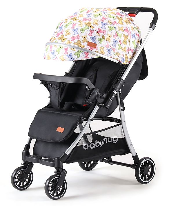 Babyhug Travel Compact Baby Stroller with Reversible Handle Adjustable Backrest & Canopy - Yellow| Concealed Link Brake| Suspension Wheels