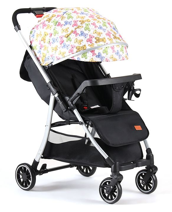 Babyhug Travel Compact Baby Stroller with Reversible Handle Adjustable Backrest & Canopy - Yellow| Concealed Link Brake| Suspension Wheels