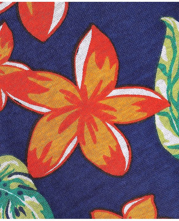 Pine Kids 100% Cotton Half Sleeves T-Shirt Floral Print - Blue Depth