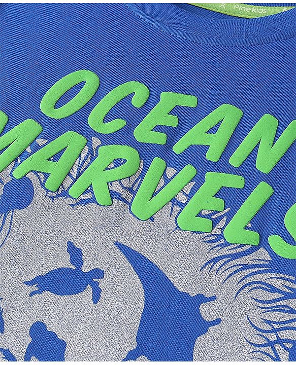 Pine Kids Cotton Knit Half Sleeves T-Shirts Ocean Print- Blue
