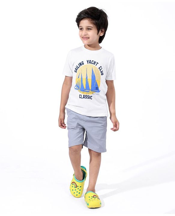 Pine Kids Cotton Half Sleeves T-Shirt Sailing Yacht Club Print - Snow White