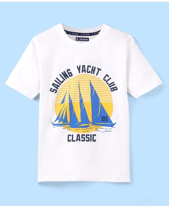 Pine Kids Cotton Half Sleeves T-Shirt Sailing Yacht Club Print - Snow White