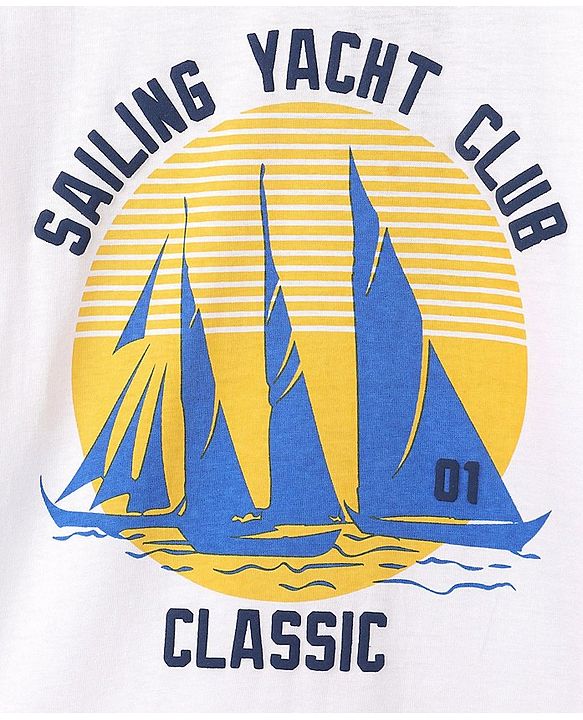 Pine Kids Cotton Half Sleeves T-Shirt Sailing Yacht Club Print - Snow White