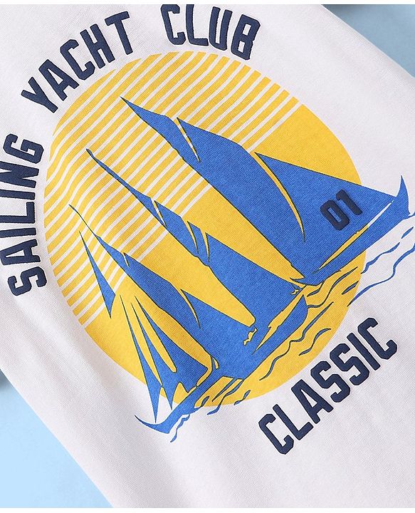 Pine Kids Cotton Half Sleeves T-Shirt Sailing Yacht Club Print - Snow White