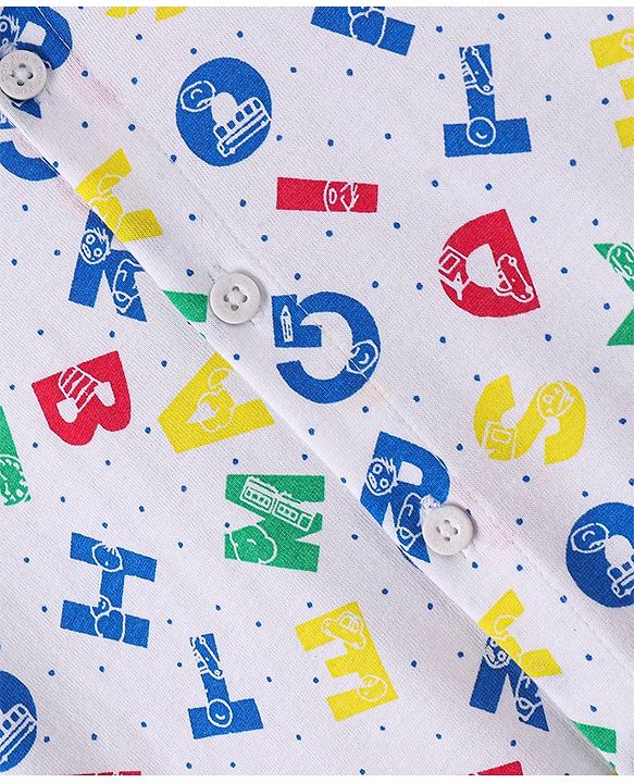 Babyhug Cotton Knit Half Sleeves Alphabets Printed Shirt - White