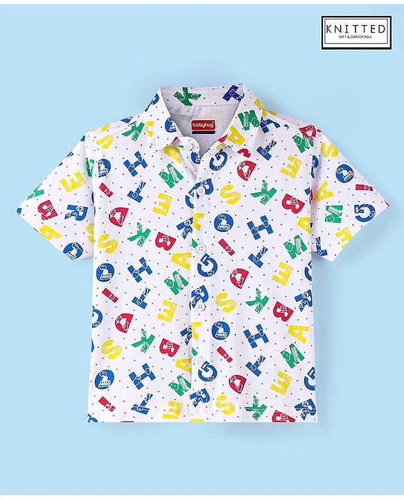 Babyhug Cotton Knit Half Sleeves Alphabets Printed Shirt - White