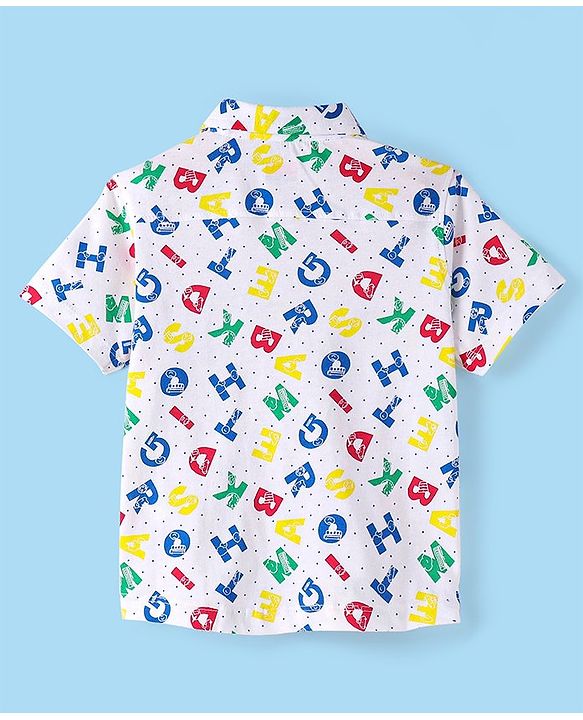 Babyhug Cotton Knit Half Sleeves Alphabets Printed Shirt - White