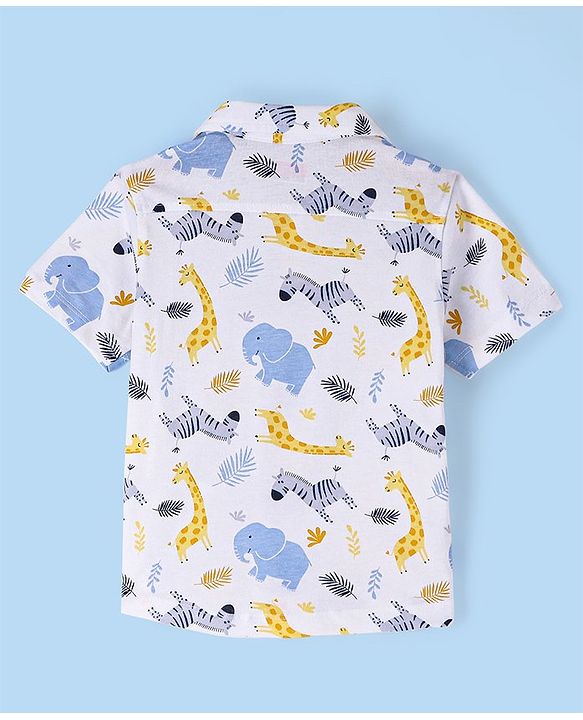Babyhug Cotton Knit Half Sleeves Giraffe Printed Shirt - White