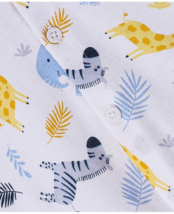 Babyhug Cotton Knit Half Sleeves Giraffe Printed Shirt - White