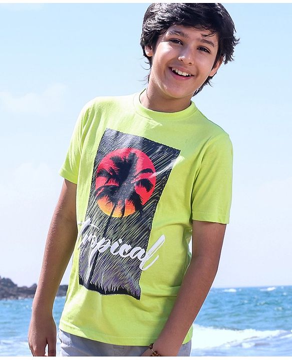 Pine Kids Half Sleeves T-Shirt With Tropical Print - Easter Egg