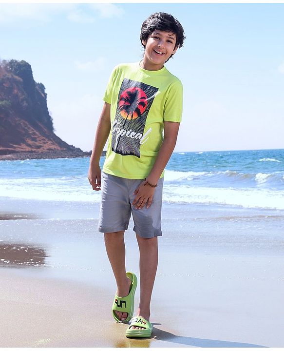 Pine Kids Half Sleeves T-Shirt With Tropical Print - Easter Egg