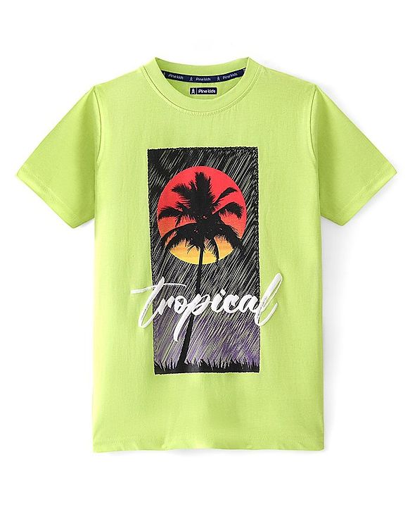 Pine Kids Half Sleeves T-Shirt With Tropical Print - Easter Egg