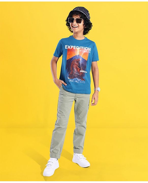 Pine Kids 100% Cotton Knit Half Sleeves T-Shirt Tyrannosaur Printed - Seaport