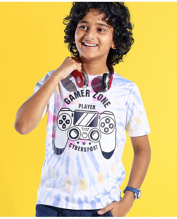 Pine Kids 100% Cotton Half Sleeves T-Shirts With Text Print - Bright White & Purple