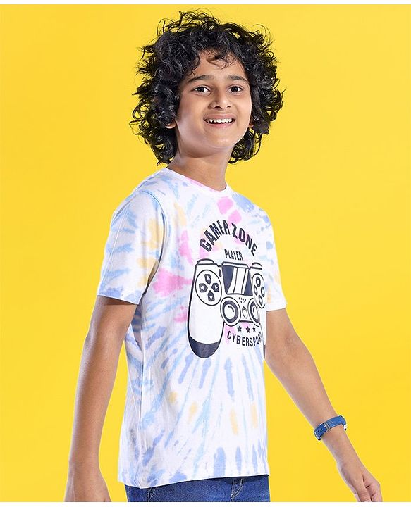 Pine Kids 100% Cotton Half Sleeves T-Shirts With Text Print - Bright White & Purple