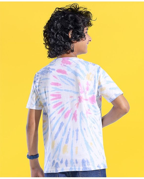 Pine Kids 100% Cotton Half Sleeves T-Shirts With Text Print - Bright White & Purple