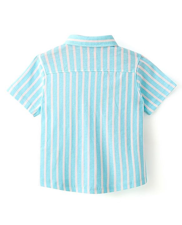 Babyhug Cotton Knit Half Sleeves Shirt Striped Giraffe &  Bird Print - Blue