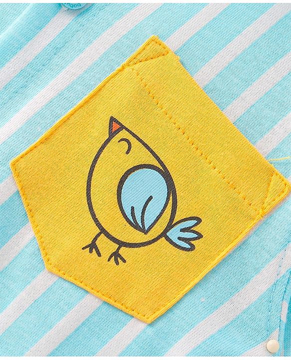Babyhug Cotton Knit Half Sleeves Shirt Striped Giraffe &  Bird Print - Blue