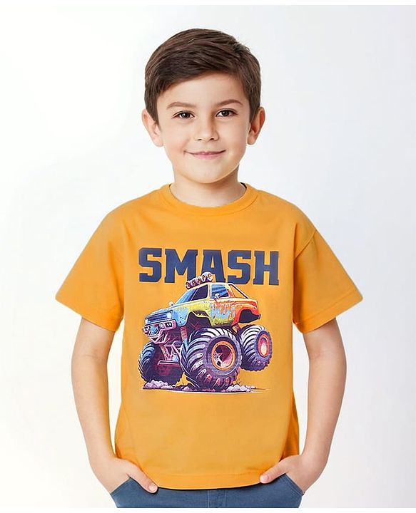 Pine Kids Half Sleeves Smash Printed T-Shirt - Old Gold