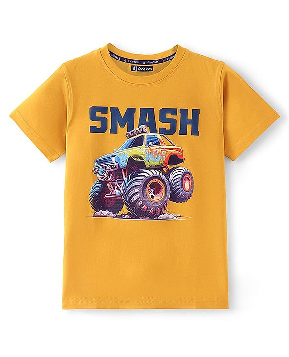 Pine Kids Half Sleeves Smash Printed T-Shirt - Old Gold