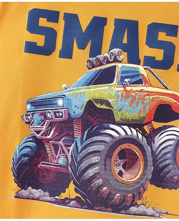 Pine Kids Half Sleeves Smash Printed T-Shirt - Old Gold