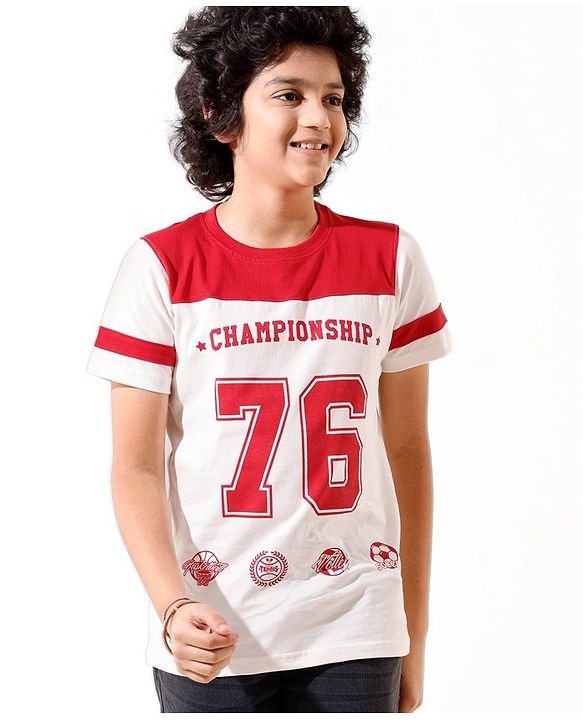 Pine Kids Half Sleeves Championship Printed T-Shirt - Snow White