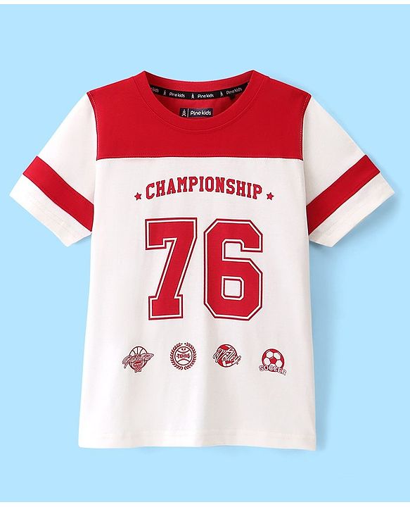 Pine Kids Half Sleeves Championship Printed T-Shirt - Snow White