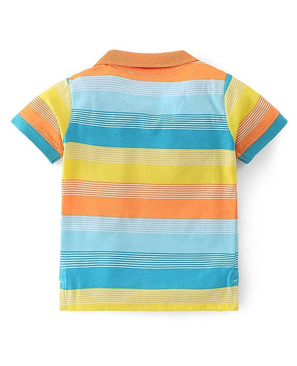 Babyhug 100% Cotton Knit Half Sleeves Striped Polo T-Shirt- Multicolor
