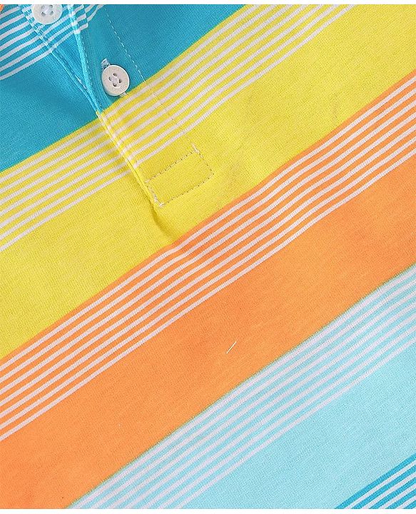 Babyhug 100% Cotton Knit Half Sleeves Striped Polo T-Shirt- Multicolor