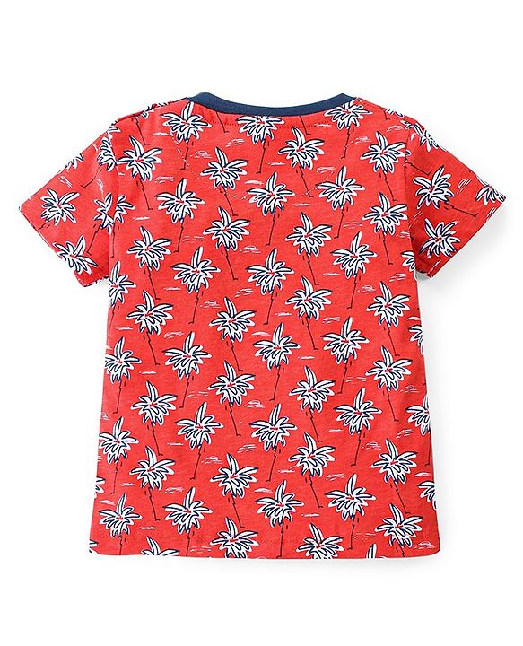 Babyhug 100% Cotton Half Sleeves T-Shirt Tropical Print - Red