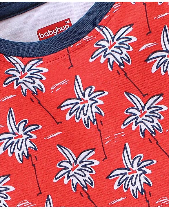 Babyhug 100% Cotton Half Sleeves T-Shirt Tropical Print - Red