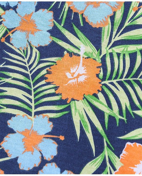 Babyhug 100% Cotton Half Sleeves T-Shirt Tropical Print - Navy Blue
