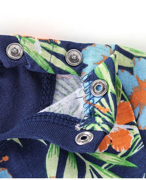 Babyhug 100% Cotton Half Sleeves T-Shirt Tropical Print - Navy Blue