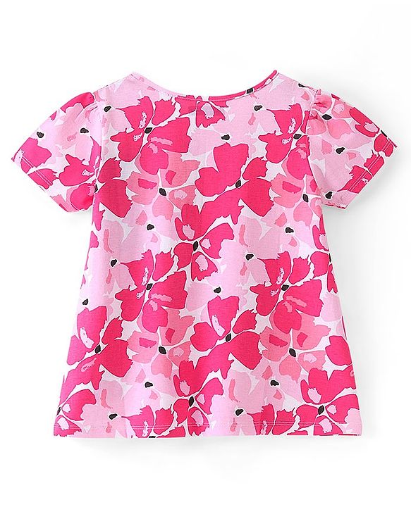 Pine Kids 100% Cotton Knit Half Sleeves Floral Printed Top - Snow White